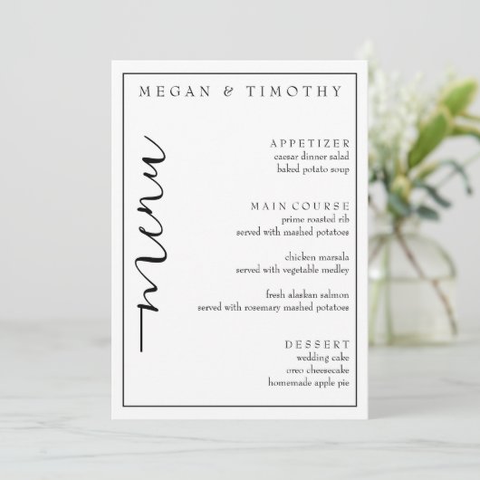 Elegant menu voor bruiloft kaart (Staand voorkant)