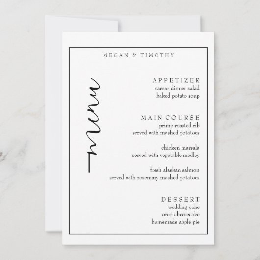 Elegant menu voor bruiloft kaart (Achterkant)