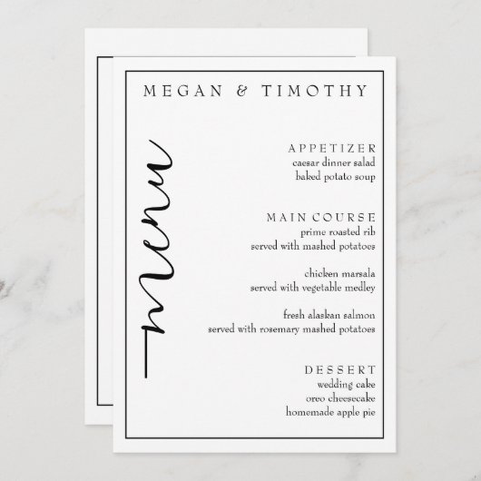 Elegant menu voor bruiloft kaart (Voorkant / Achterkant)