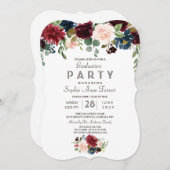 Elegant Merlot Navy Blauw Bloemengraduatiefuif Kaart (Voorkant / Achterkant)