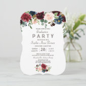 Elegant Merlot Navy Blauw Bloemengraduatiefuif Kaart (Staand voorkant)