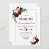 Elegant Merlot Navy Blue Floral Rehearsal Dinner Kaart (Voorkant / Achterkant)