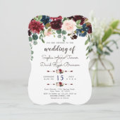 Elegant Merlot Navy Blue Floral Wedding Invite Kaart (Staand voorkant)