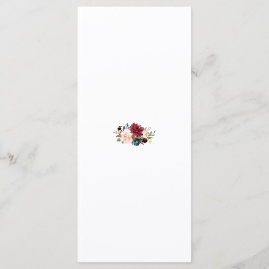 Elegant Merlot Navy Blue Floral Wedding Menu (Achterkant)