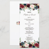 Elegant Merlot Navy Blue Floral Wedding Menu (Voorkant / Achterkant)