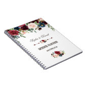 Elegant Merlot Navy Blue Floral Wedding Planner Notitieboek (Rechterzijde)
