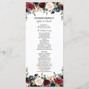 Elegant Merlot Navy Blue Floral Wedding Programme Programmakaart