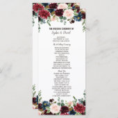 Elegant Merlot Navy Blue Floral Wedding Programme Programmakaart (Voorkant / Achterkant)