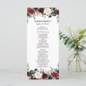 Elegant Merlot Navy Blue Floral Wedding Programme Programmakaart (Staand voorkant)