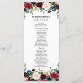 Elegant Merlot Navy Blue Floral Wedding Programme Programmakaart (Voorkant)