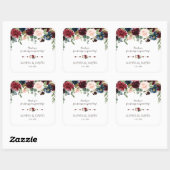 Elegant Merlot Navy Blue Floral Wedding Vierkante Sticker (Vel)
