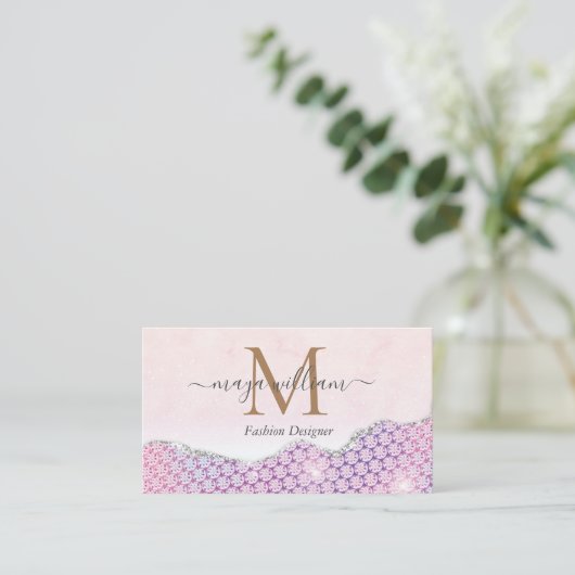Elegant Mermaid Edges Pink Glitter Agate Contactkaartje (Staand voorkant)