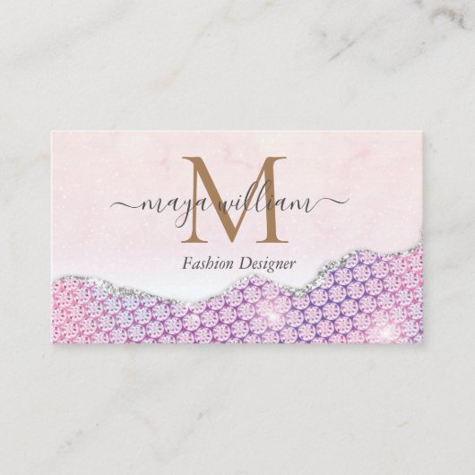 Elegant Mermaid Edges Pink Glitter Agate Contactkaartje (Voorkant)