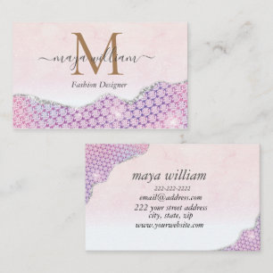 Elegant Mermaid Edges Pink Glitter Agate Visitekaartje
