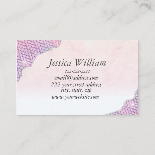 Elegant Mermaid Edges Pink Glitter Agate Visitekaartje (Achterkant)