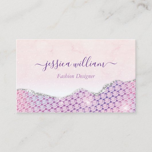 Elegant Mermaid Edges Pink Glitter Agate Visitekaartje (Voorkant)
