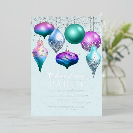 Elegant Mermaid Ornament kerstfeest Folie Uitnodiging (Staand Voorkant)