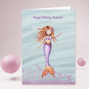 Elegant Mermaid Personalized Name Birthday Kaart