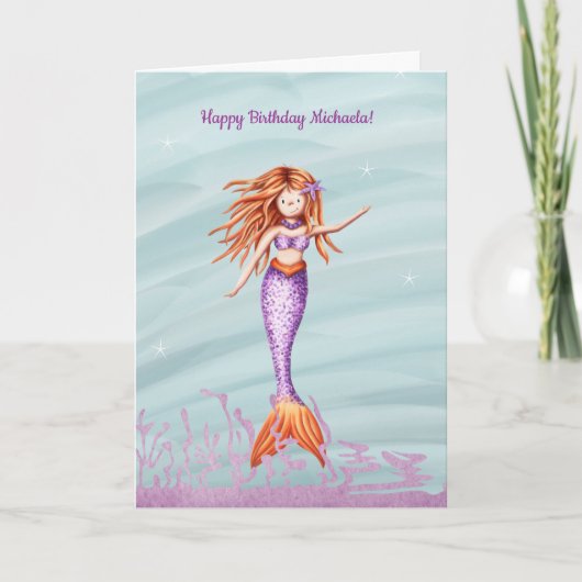 Elegant Mermaid Personalized Name Birthday Kaart (Voorkant)