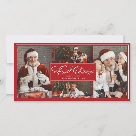Elegant Merriest Fancy Kerstscript 4 Foto Feestdagenkaart (Voorkant)