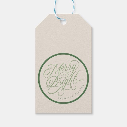 Elegant Merry and Bright script vakantie op maat Cadeaulabel (Voorkant)