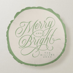 Elegant Merry and Bright script vakantie op maat Rond Kussen
