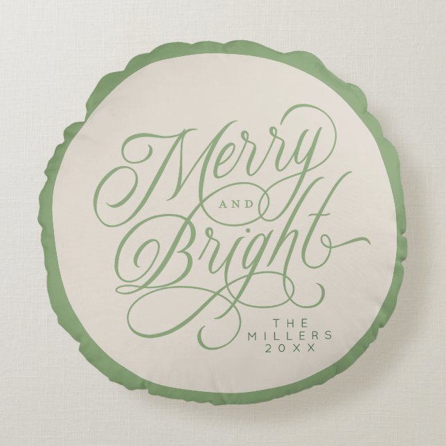 Elegant Merry and Bright script vakantie op maat Rond Kussen (Voorkant)