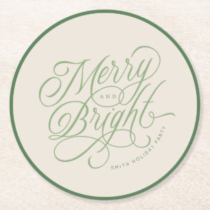 Elegant Merry and Bright script vakantie op maat Ronde Kartonnen Onderzetter
