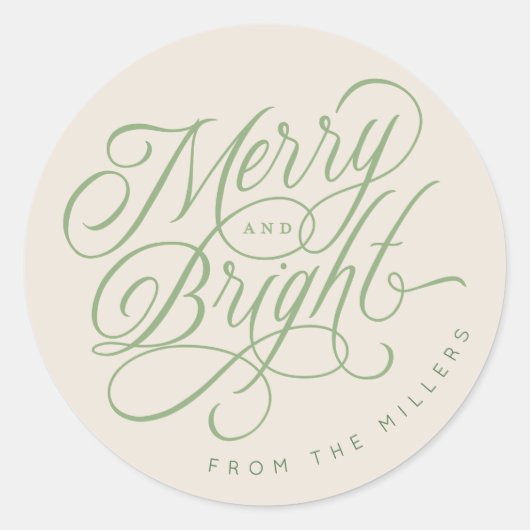 Elegant Merry and Bright script vakantie op maat Ronde Sticker (Voorkant)