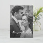 Elegant Merry and Married Bow Pas getrouwd Foto Feestdagenkaart (Staand voorkant)