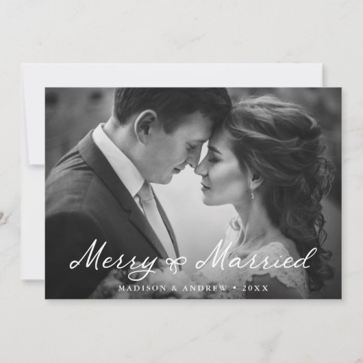 Elegant Merry and Married Bow Pas getrouwd Foto Feestdagenkaart (Voorkant)