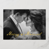 Elegant Merry and Married Bow Pas getrouwd Foto Folie Feestdagenkaart (Voorkant)