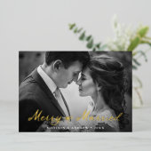 Elegant Merry and Married Bow Pas getrouwd Foto Folie Feestdagenkaart (Staand Voorkant)
