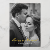 Elegant Merry and Married Bow Pas getrouwd Foto Folie Feestdagenkaart (Voorkant)