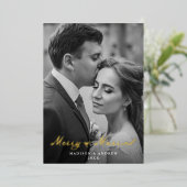 Elegant Merry and Married Bow Pas getrouwd Foto Folie Feestdagenkaart (Staand Voorkant)