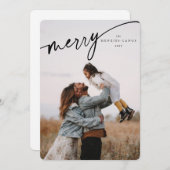 Elegant Merry Black Typographic Script Feestdagenkaart (Voorkant / Achterkant)