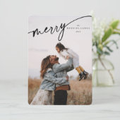 Elegant Merry Black Typographic Script Feestdagenkaart (Staand voorkant)