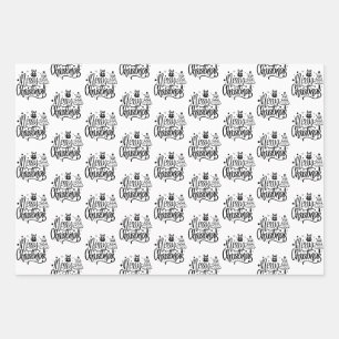 Elegant Merry Black White cadeau Inpakpapier Vel