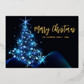 Elegant Merry Blue Sparkle Folie Feestdagenkaart (Voorkant)