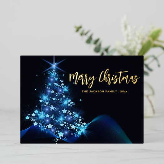 Elegant Merry Blue Sparkle Folie Feestdagenkaart (Staand Voorkant)