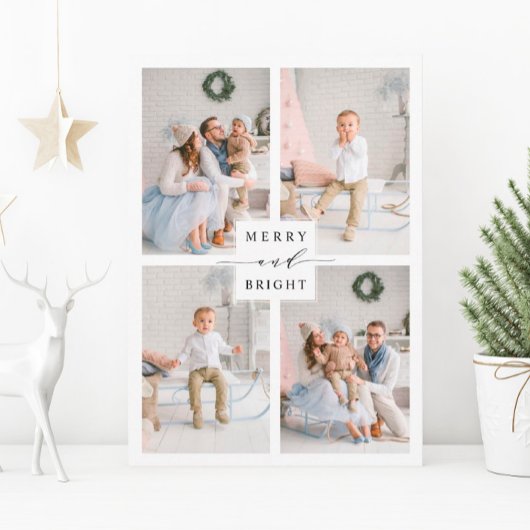 Elegant Merry & Bright 4 Foto Holiday Kaart