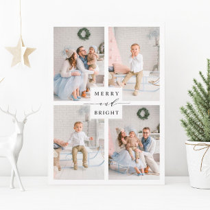 Elegant Merry & Bright 4 Photo Holiday Briefkaart