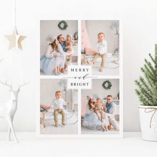 Elegant Merry & Bright 4 Photo Holiday Briefkaart