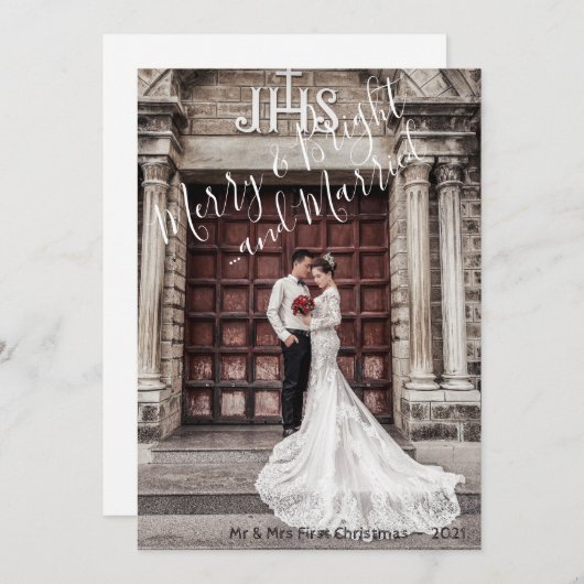 Elegant Merry & Bright en met Kerstmis Feestdagenkaart (Voorkant / Achterkant)