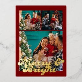 Elegant Merry & Bright Family Christmas Gold Folie Feestdagenkaart