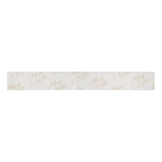 Elegant Merry & Bright Gold Script Christmas Grosgrain Lint (Voorkant)