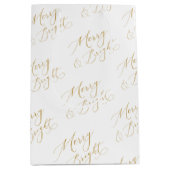 Elegant Merry & Bright Gold Script Christmas Medium Cadeauzakje (Voorkant)
