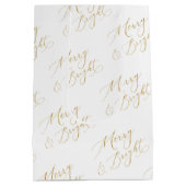 Elegant Merry & Bright Gold Script Christmas Medium Cadeauzakje (Achterkant)