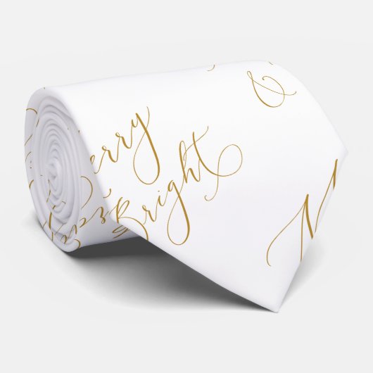 Elegant Merry & Bright Gold Script Tie Stropdas (Opgerold)