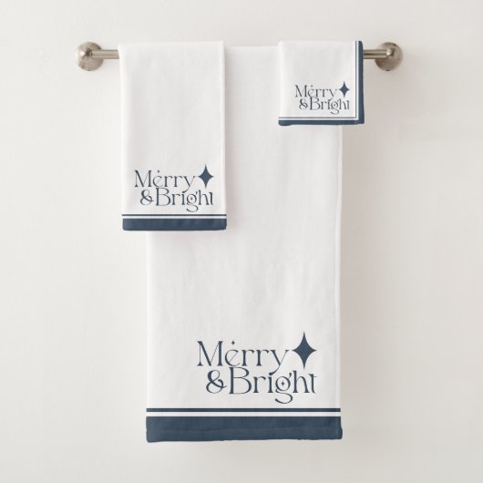 Elegant Merry & Bright | Kerstblauw Bad Handdoek (Insitu)